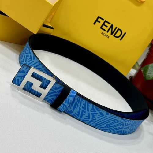 特 Fendl芬迪专柜同款 宽40Mm原版定制天蓝色Ffvertigo图案皮料 搭配Ff按钉钢扣 时尚潮流 经典百搭款