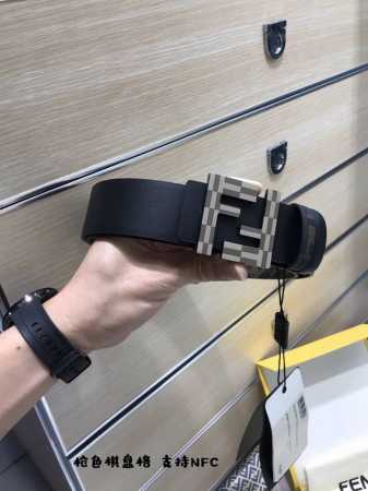 特P200 配送专柜包装 打孔针 新款 Fd 宽38 Mm 支持Nfc 芯片扫描，标志造型皮带，原版棋盘格枪色F铆钉扣，进口原版 黑色小牛皮配原版老花制成，镀金 - 点击图像关闭