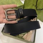 特 Gucci、3.5宽Belt With Interlocking G Detail 时尚腰带 针扣设计 平纹牛皮底