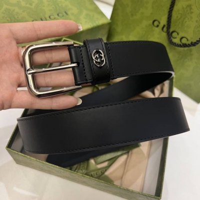 特 Gucci、3.5宽Belt With Interlocking G Detail 时尚腰带 针扣设计 平纹牛皮底