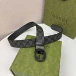 G U C C I 頂級品质 寬度3.7Cm一面專用訂製灰色帆布面料 衬托原厂猪皮纹灰色底 全新開模旋轉精密電鍍搭扣 对版专柜