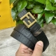 图片包装＋10 Fendi 芬迪 专柜同款 宽3.0Cm 双环正反用腰带 Ff按钉搭扣 黑色Cuoio Romano皮革材质 反面面料带有烟草灰和黑色Ff图案