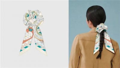 爱马仕Hermes “森林的低语”发圈，束发带两用 Twilly小丝巾 Twilly小丝巾 100%桑蚕丝 这款小巧的真丝配饰佩戴方式千变万化，可为您的日常造型