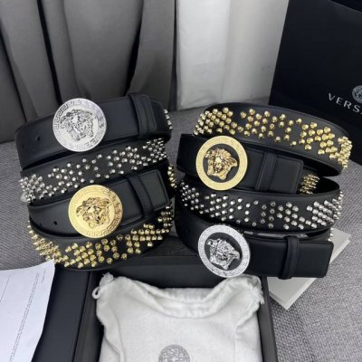 p350 范思哲，原单，最新专柜款，男士黑色牛皮腰带，镶嵌柳丁配银色美杜莎头像板扣腰带 ，正品尺寸，带身采用进口原厂定製头层牛皮，重新让大家定义和认识真正的进口