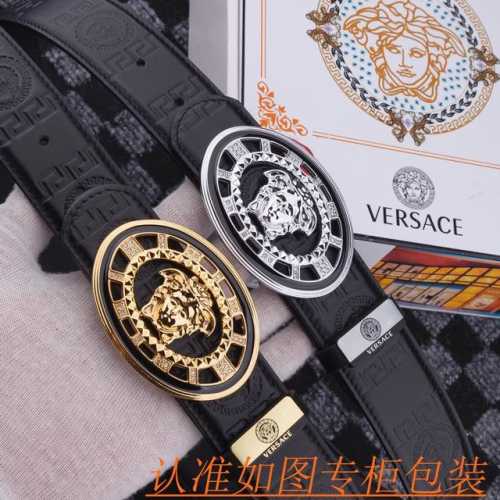 品名：范思哲 原单 材料：百分百头层牛皮腰带，保证真皮皮带，专柜原单品质、做工精细，送人自用首选包装： 请认准如图专柜包装，赠送打孔器，银联发票，宽度3.8Cm
