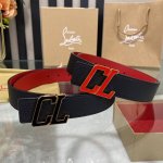 特 拿货价3.5宽christian Louboutin 男士ricky标志性徽标搭扣黑色腰带红色底，双面牛皮。