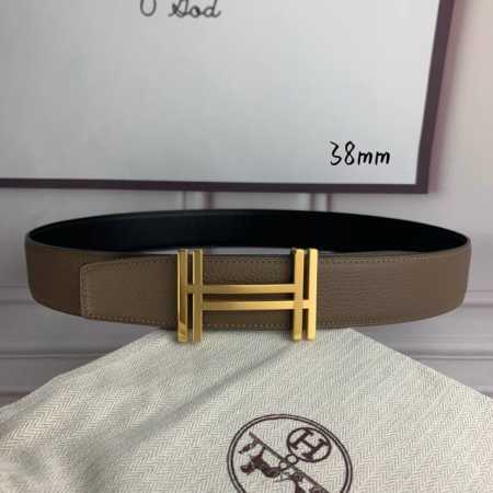 特 HermèS爱马仕 双头尖 双面原版 原单品质 进口头层牛皮 灰色荔枝纹搭配黑色平纹 寸半38Mm 配官网双H黑 银 金扣 - 点击图像关闭