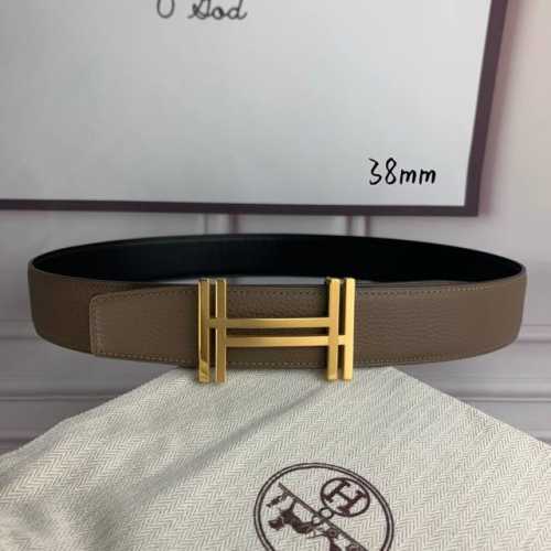 特 HermèS爱马仕 双头尖 双面原版 原单品质 进口头层牛皮 灰色荔枝纹搭配黑色平纹 寸半38Mm 配官网双H黑 银 金扣