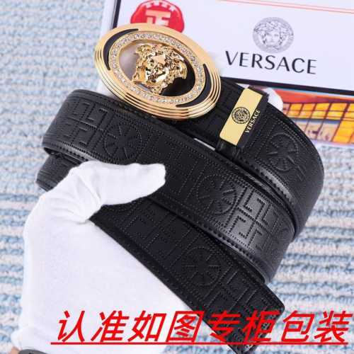 品名：Versace.范思哲原单 材料：百分百头层牛皮，保证真皮。24K纯钢扣双面可用专柜同等质量， 送人自用首选 包装： 请认准如图专柜包装，赠送打孔器，银联