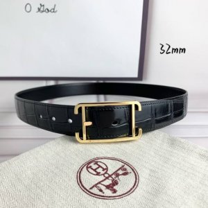 HermèS 爱马仕针扣皮带 原单品质 头层牛皮 黑色鳄鱼纹搭配黑色平纹 32Mm宽 双面可用 配官网H亮金扣
