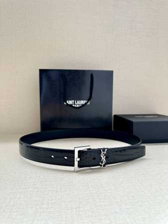 特 宽度3.0Cm Saint Laurent圣罗兰ysl Monogram鳄鱼纹压印皮革方扣窄腰带黑色女款 - 点击图像关闭