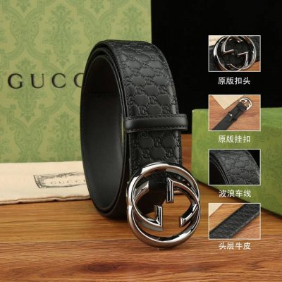 特 Gucci.古驰 全套包装 3.8Cm进口小牛皮压花, 专柜正品1:1完美复刻. 原版底皮, 采用热压印技术的Gucci Signature皮革精制而成，触