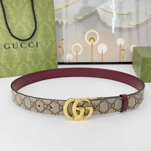 特 Gucci 古驰 3.0Cm 经典进口帆布防水料配牛皮底 搭配Cc转动扣 双面可用 做工精细