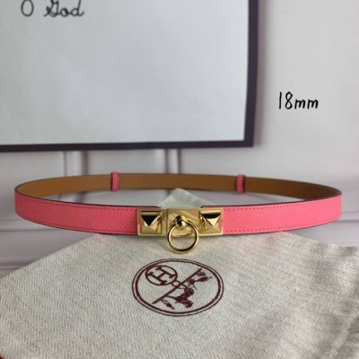 HermèS 爱马仕女款金字塔腰带，进口手掌纹，粉红色＋E土黄色平纹底，配原单钢扣，带身18Mm宽，腰围大小可调节