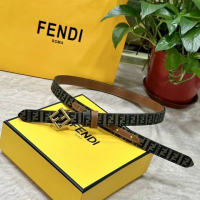 Fendl芬迪专柜同款 宽20Mm 原版定制布料 单环皮带钢扣 Ff图案布料材质 棕色皮革内衬 单钉镀钯金属配件 时尚潮流 经典系列