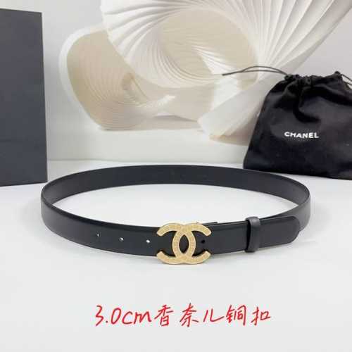 特 3.0Cm 香奈儿腰带，双面头层牛皮皮料，长度：.75.80.85.90.95.100欧，铜五金字母扣原版开模定制庆祝]