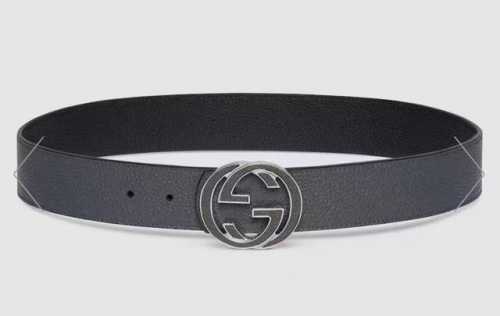 Gucci.古驰 全套包装 绝美Gucci 双G扣男士新款腰帶 專櫃同步 寬4厘米 雙面進口荔枝紋雙面雙色可用 精緻真空電鍍雙G鋼扣 時尚百搭款