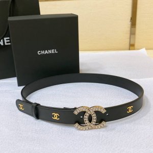 Chanel 23P Cc 水钻 金 与银 小牛皮腰带 3.0Cm精品 精致 典雅