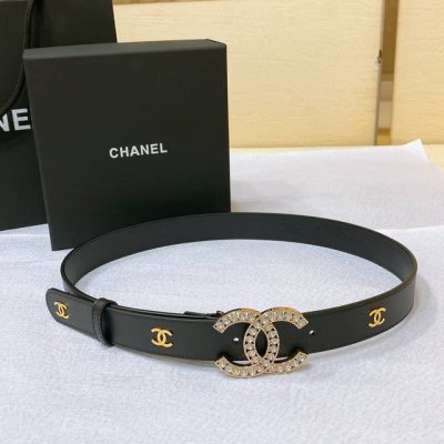 Chanel 23P Cc 水钻 金 与银 小牛皮腰带 3.0Cm精品 精致 典雅