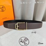 Hermè 爱马仕 双头尖 双面原版 原单品质 进口头层牛皮 咖啡色荔枝纹搭配黑色平纹 寸半38Mm 配H官网新款金 银 黑扣