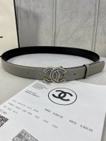 特 宽度3.0Cm Chanel 香奈儿 女士腰带皮带新款柔软的进口小牛皮金 银色方钻金属钢扣。