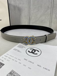 特 宽度3.0Cm Chanel 香奈儿 女士腰带皮带新款柔软的进口小牛皮金 银色方钻金属钢扣。