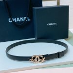 特 C Hanel 24S Cc 珍珠 与 水钻 Logo字母搭扣 黄铜金属小牛皮腰带 手感柔软 细腻 2.0Cm