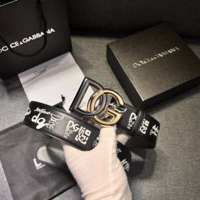 Dg宽4.0㎝ Dolce&Gabbana 新款 黑色印花小牛皮腰带，摩登干练配饰，缀以双色电镀金属 Dg 徽标搭扣