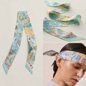 爱马仕 Hermes｜水上游乐园 Twilly小丝巾 束发带，产品描述：Twilly小丝巾 100%桑蚕丝 。 这款小巧的真丝配饰佩戴方式千变万化，可为您的日常