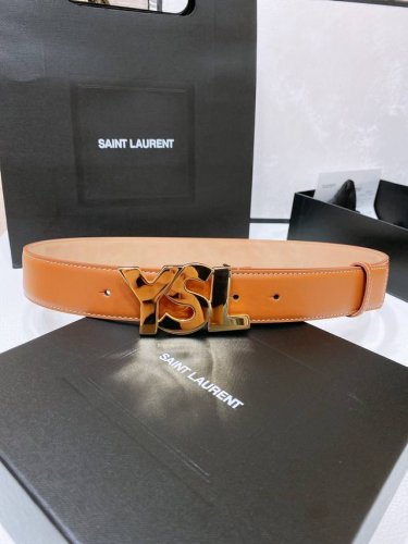 Salnt.Laurent.Paris. Y S L复古铜扣. 简单百搭！双面头层小牛皮 手感柔软细腻 3.4Cm