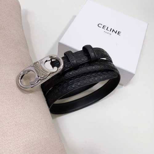 特 Celine 压小花 Triomphe中号Triomphe压印天然牛皮革腰带 2.5Cm 最新款