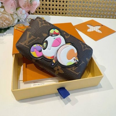 Lv村上隆合作款熊猫零钱包卡包 挂饰Louis Vuitton 路易威登Lv钥匙扣钥匙包卡包Pu材质 原版Logo 可放卡片 零钱 等小物件 Size:11×7