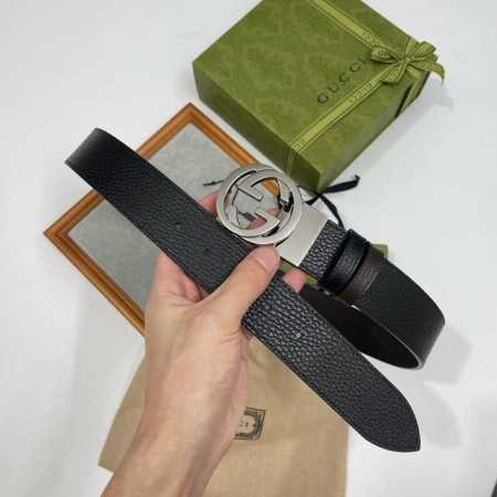 特 Gucci 古奇官网经典 正品规格 3.8Cm原版品质头层小牛皮压花 进口头层底 双G抛光旋转亮面扣 - 点击图像关闭