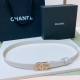 特 C Hanel 23P Cc 珍珠 与 水钻 Logo字母搭扣 黄铜金属小牛皮腰带 手感柔软 细腻 2.0Cm