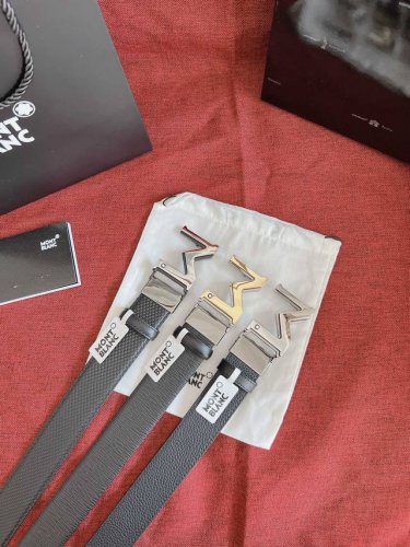 特P180 Montblanc 男士商务腰带 3.5Cm宽 曲面马蹄形精钢针式带扣 易开启装置 可调节长度 纯铜对版五金