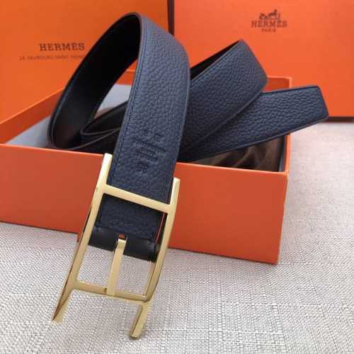 爱马仕针扣皮带 原单品质 进口头层牛皮 荔枝纹 蓝色 32Mm宽 双面可用 配官网H金 银扣