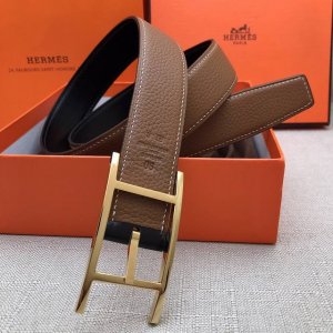 爱马仕针扣皮带 原单品质 进口头层牛皮 荔枝纹 土黄色 32Mm宽 双面可用 配官网H金 银扣
