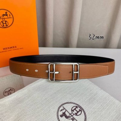 特 HermèS 爱马仕针扣 原单品质 进口头层牛皮 土黄色荔枝纹搭配黑色平纹 32Mm宽 双面可用 配官网H亮金 亮银扣