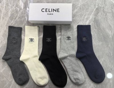 配专柜包装 DDD Celine 赛琳 最新双针中长筒刺绣款堆堆袜袜子！一盒五双，专柜同步筒袜袜子，大牌出街，潮人必备超好搭 DDD
