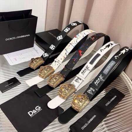 Dolce&Gabbana 全新印花小牛皮腰带，缀以个性化徽标搭扣。小牛皮腰带，搭配徽标装饰搭扣,4.0Cm - 点击图像关闭