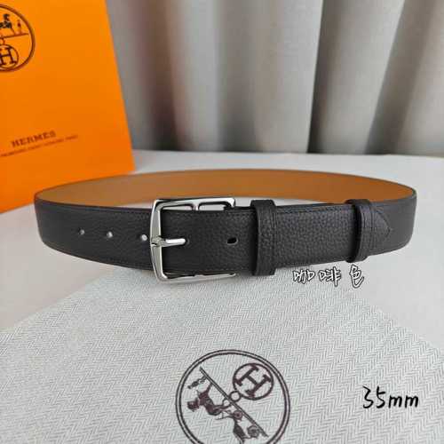 HermèS 爱马仕针扣皮带 顶级品质 进口头层牛皮 原厂荔枝纹面搭配土黄色平纹底 35Mm宽 配官网亮银 亮金扣