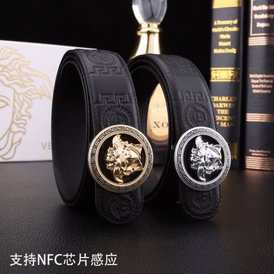 范思哲秘原单高档品质专柜官网同步支持Nfc感应宽度3.9精美扣头意大利双面进口头层小牛皮原版美人头花纹手感极佳 上身郊果棒男士最爱商务休闲两用长度 一125下单