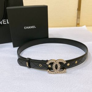 Chanel 23P Cc 水钻 金 与银 小羊皮腰带 3.0Cm精品 精致 典雅