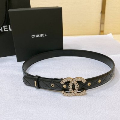 Chanel 23P Cc 水钻 金 与银 小羊皮腰带 3.0Cm精品 精致 典雅