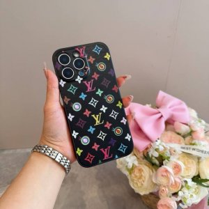 Lv村上隆33彩 白三彩 黑三彩手机壳 Lv全包围边皮质手机壳 型号：为了不出现报错型号，请打开本机查看手机设置显示的型号 Iphone16Pro Max 6.