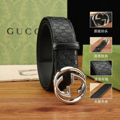 特 Gucci.古驰 全套包装 3.8Cm进口小牛皮压花, 专柜正品1:1完美复刻. 原版底皮, 采用热压印技术的Gucci Signature皮革精制而成，触