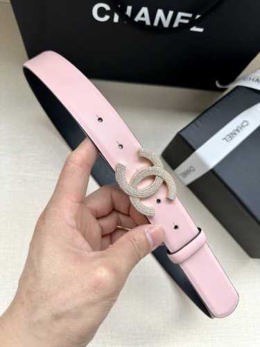 特 宽度3.0Cm Chanel香奈儿简约时尚潮流百搭平滑扣施洛华水晶满钻金属钢扣、牛皮皮带女款 此腰带多色可选！