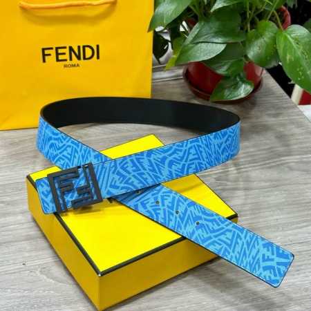 Fendl芬迪专柜同款 宽40Mm原版定制天蓝色Ffvertigo图案皮料 搭配Ff按钉钢扣 时尚潮流 经典百搭款 - 点击图像关闭