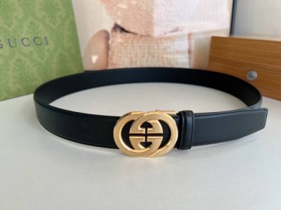 自动无孔腰带 Gu～Cci古～驰3.5Cm男士精致自动扣，进口双面头层牛皮腰带，任何服饰均能驾驭。