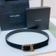 特P200 Saint Laurent 23圣罗兰女士腰带皮带 Cassandre仿鹿绒 铜扣 、原厂精密电渡扣头，意大利原厂皮，宽3.0代购级。